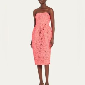 BRONX AND BANCO 
Casey Strapless Floral Sheath Midi Dress - Fuschia (LARGE)